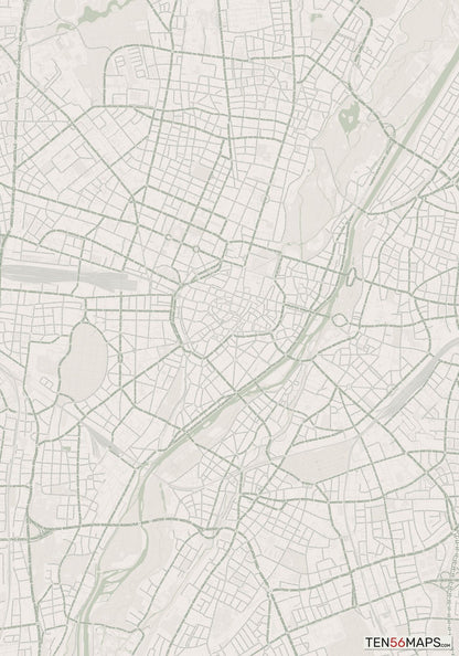 Color Variant Mint - Muted green water and major roads in darker green.