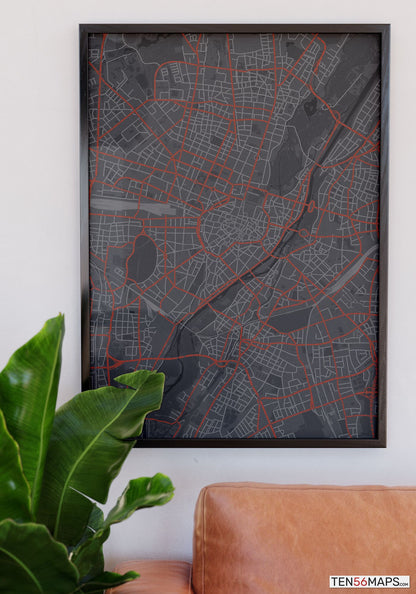 Poster hanging over couch in Slate color scheme