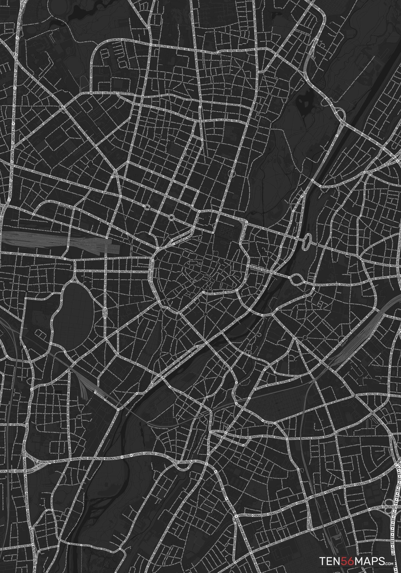 Color Variant Ruby - Dark grey with major roads highlighted in white.