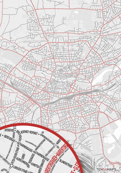 Color Variant Ruby - White with mayor roads in red.