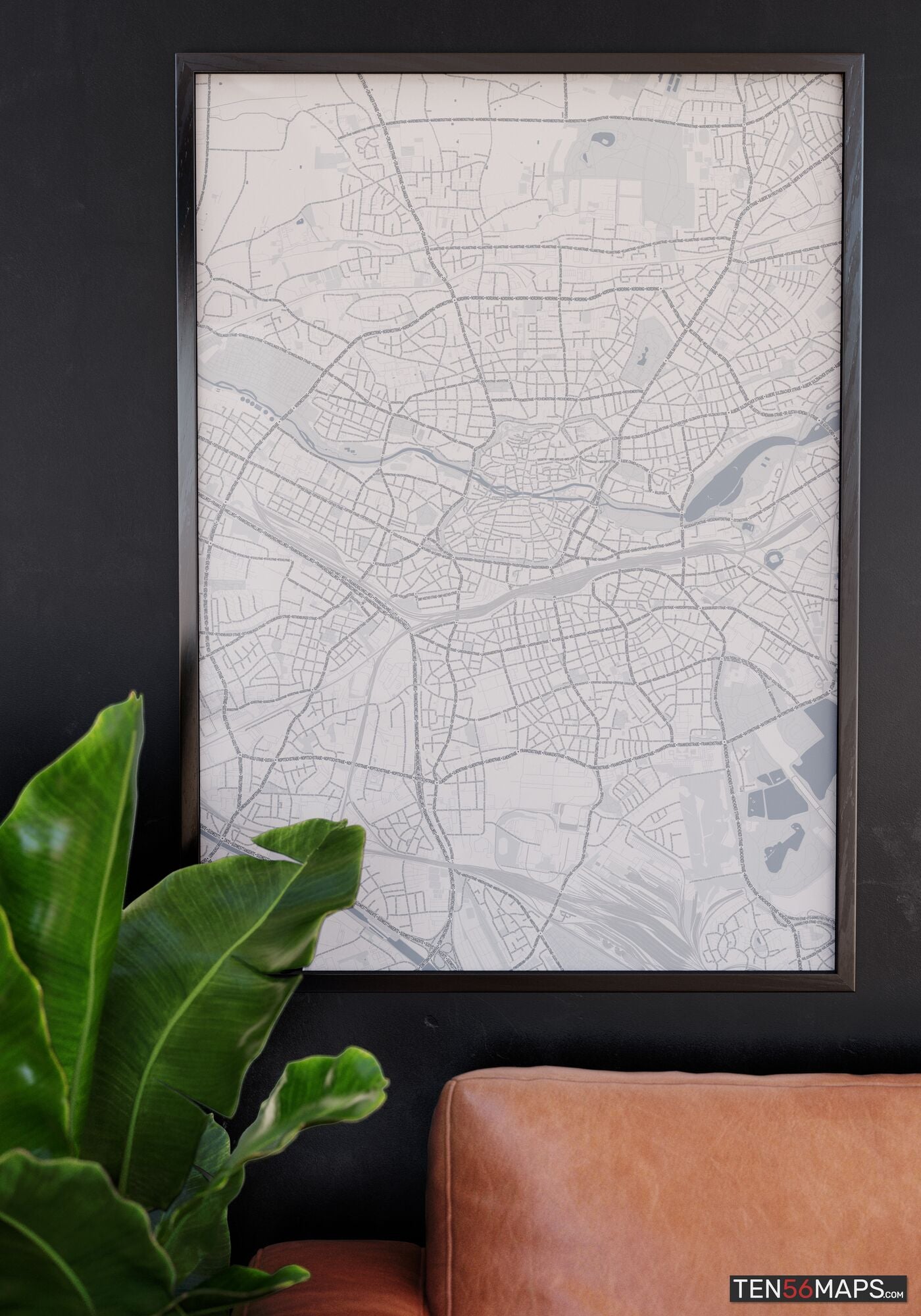 Poster hanging over couch in Steel color scheme