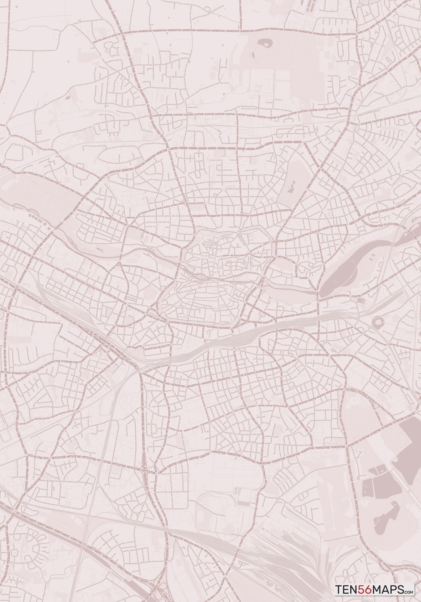 Color Variant Rose - Muted red roads and water.