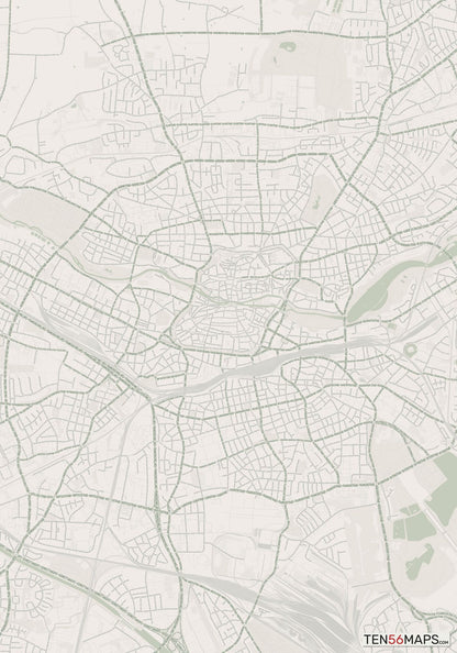 Color Variant Mint - Muted green water and major roads in darker green.