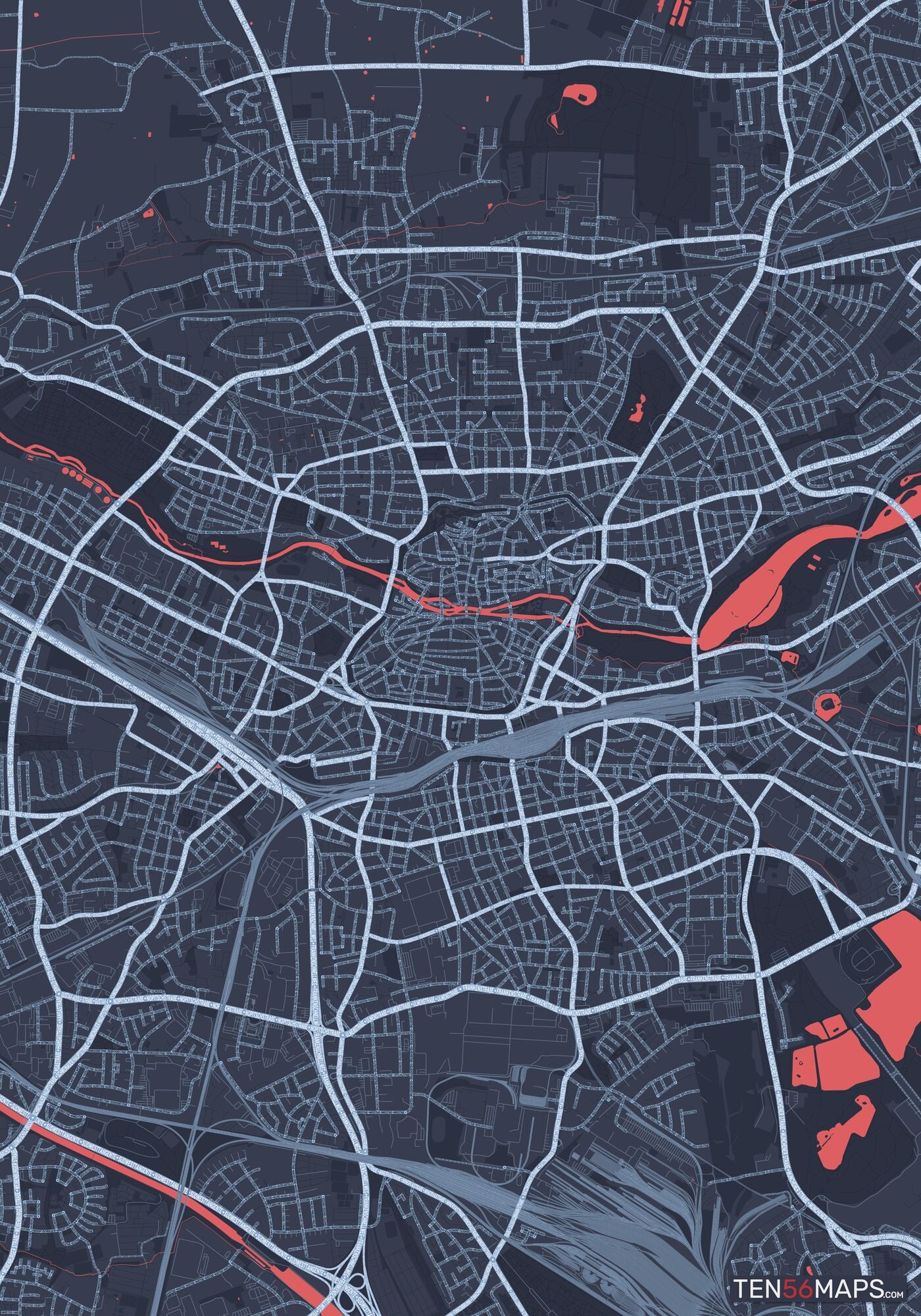 Color Variant Royal - Blue land with water in red.