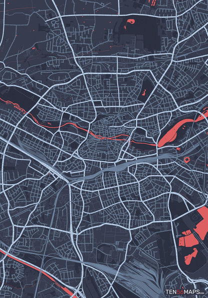 Color Variant Royal - Blue land with water in red.