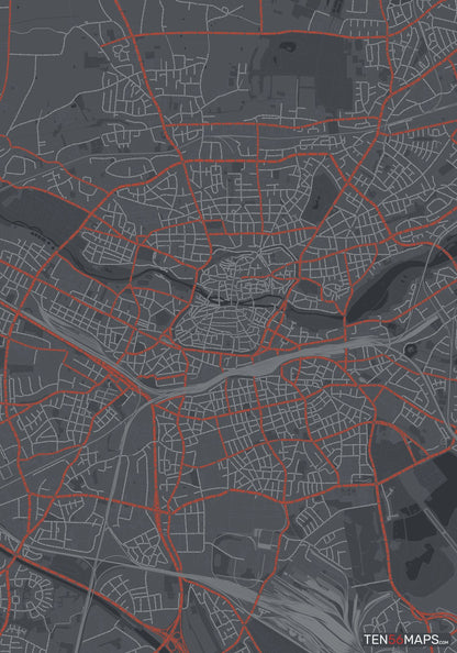 Color Variant Slate - Dark grey with major roads in red.