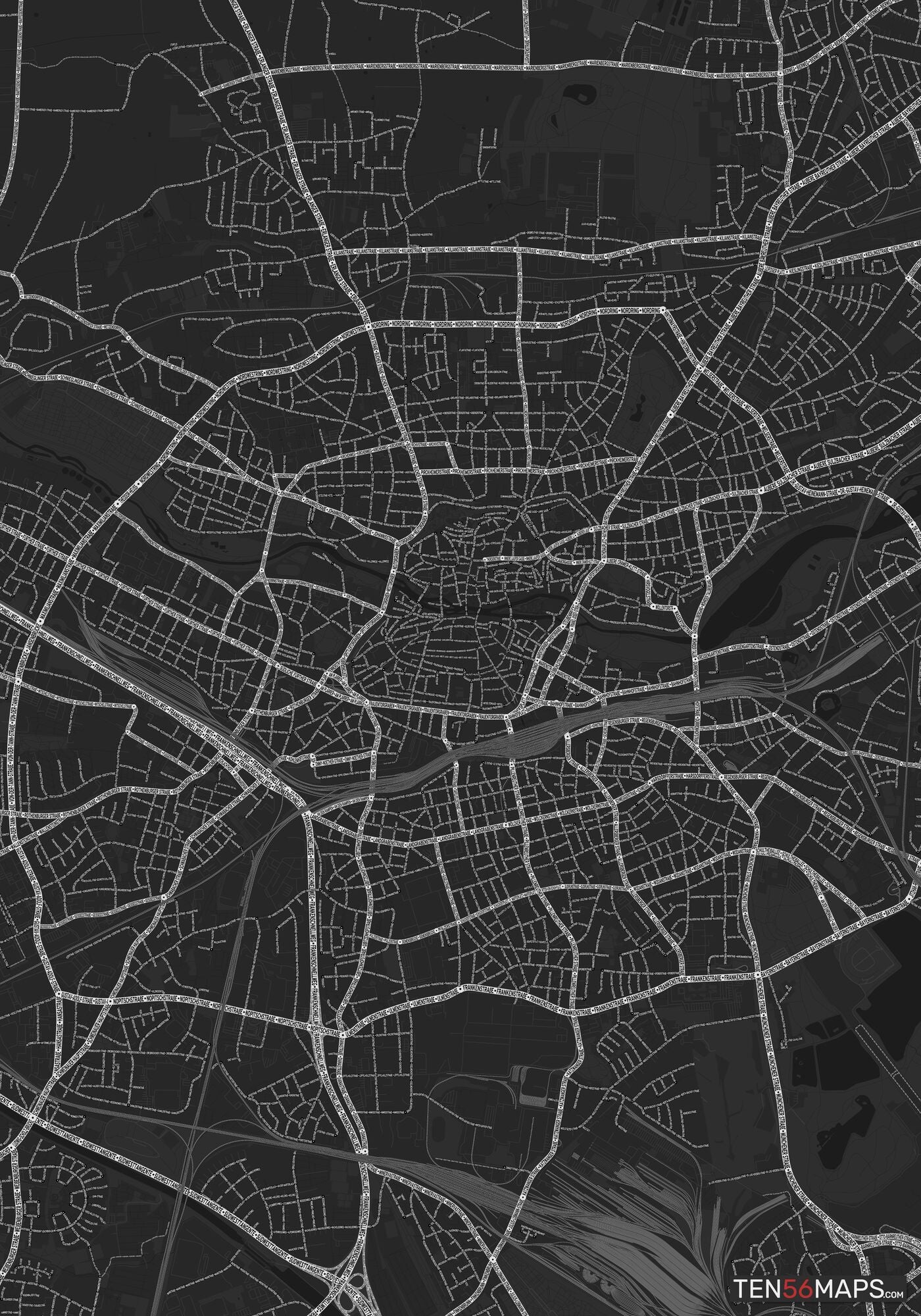 Color Variant Ruby - Dark grey with major roads highlighted in white.