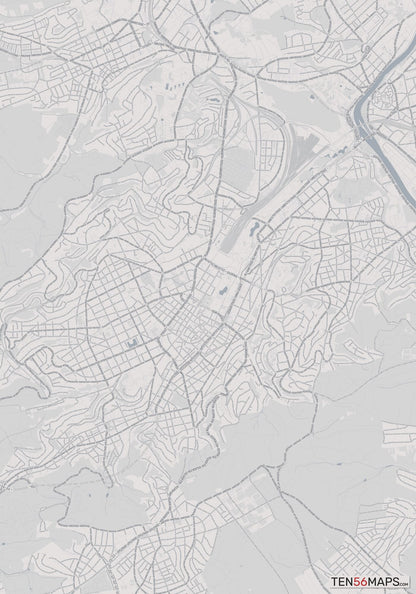 Color Variant Steel - Gray with water and major roads in muted blue.