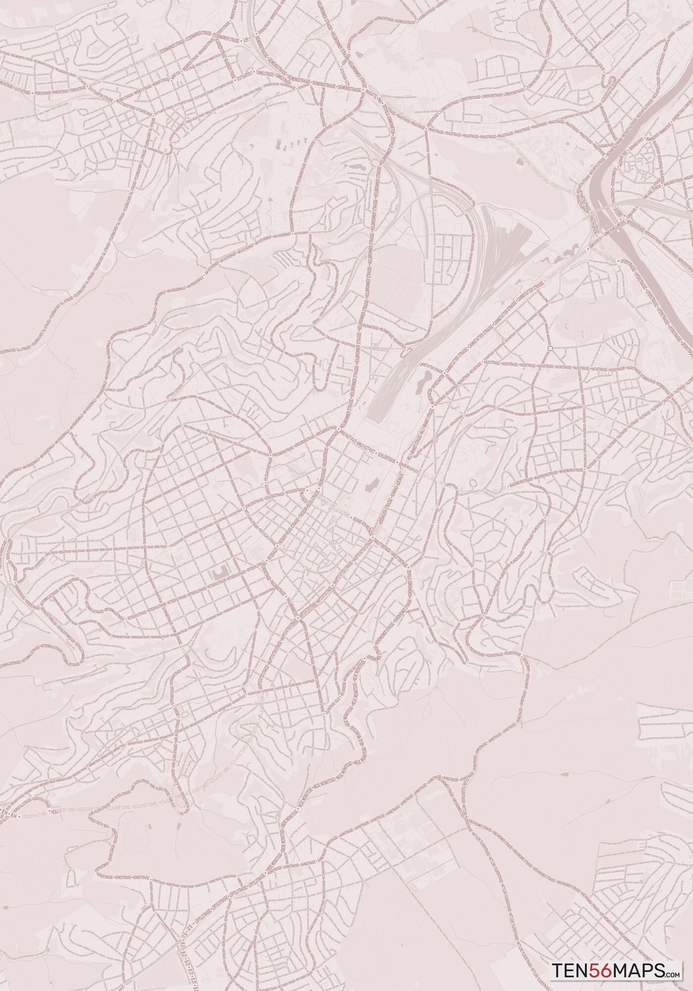 Color Variant Rose - Muted red roads and water.