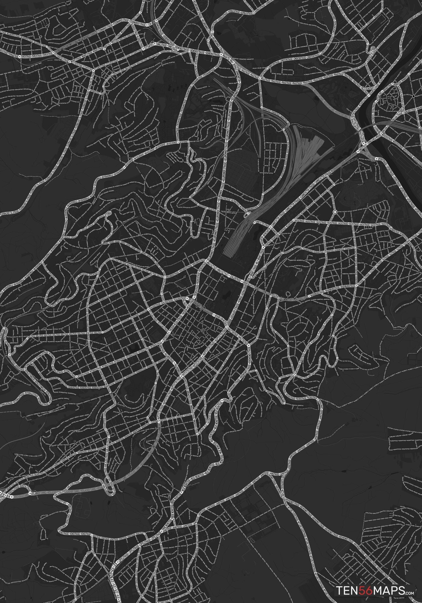 Color Variant Ruby - Dark grey with major roads highlighted in white.