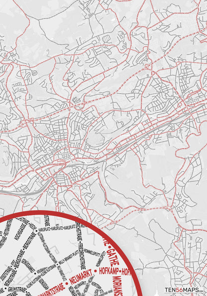 Color Variant Ruby - White with mayor roads in red.
