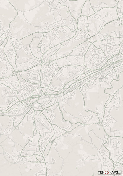 Color Variant Mint - Muted green water and major roads in darker green.