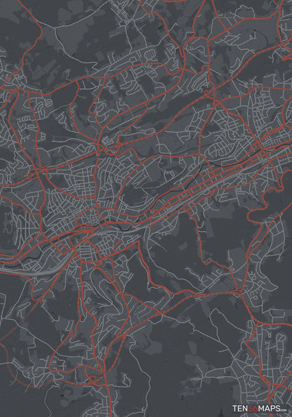 Color Variant Slate - Dark grey with major roads in red.
