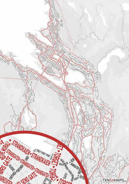 Color Variant Ruby - White with mayor roads in red.