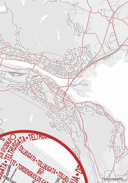 Color Variant Ruby - White with mayor roads in red.