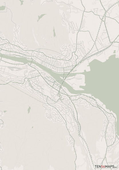 Color Variant Mint - Muted green water and major roads in darker green.