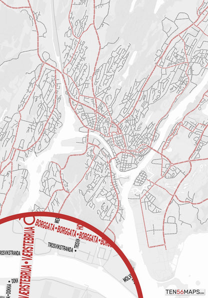 Color Variant Ruby - White with mayor roads in red.