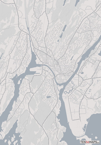 Color Variant Steel - Gray with water and major roads in muted blue.