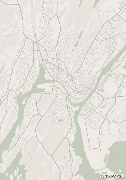 Color Variant Mint - Muted green water and major roads in darker green.