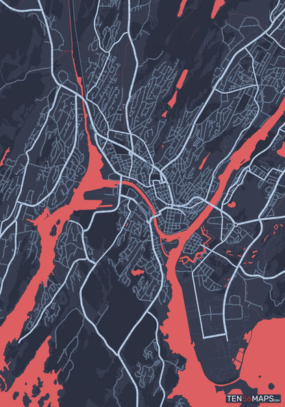 Color Variant Royal - Blue land with water in red.