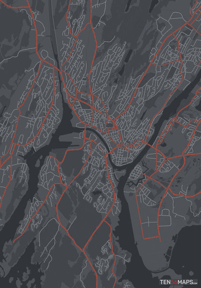 Color Variant Slate - Dark grey with major roads in red.