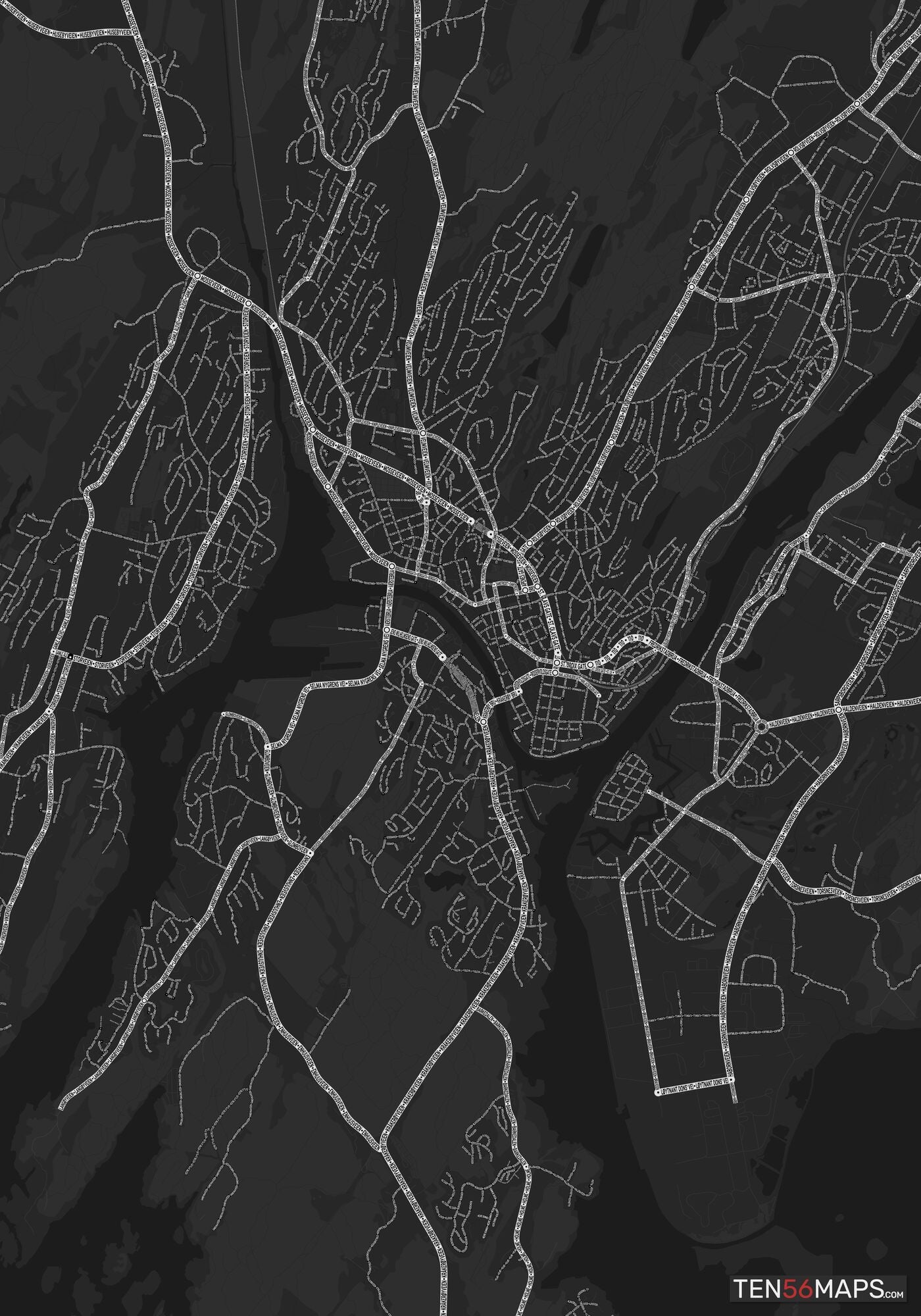 Color Variant Ruby - Dark grey with major roads highlighted in white.