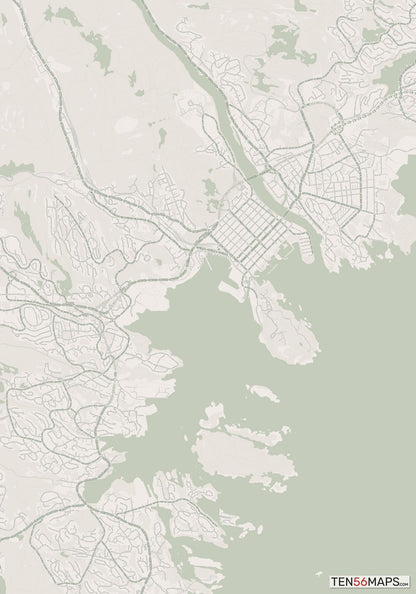 Color Variant Mint - Muted green water and major roads in darker green.