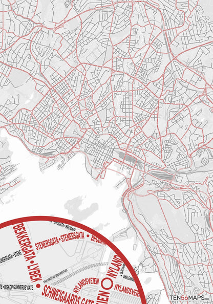 Color Variant Ruby - White with mayor roads in red.