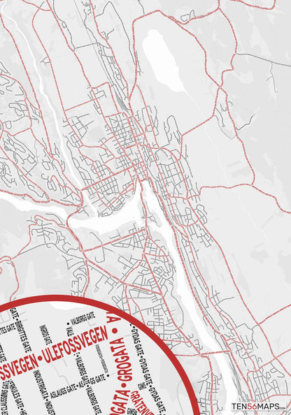 Color Variant Ruby - White with mayor roads in red.