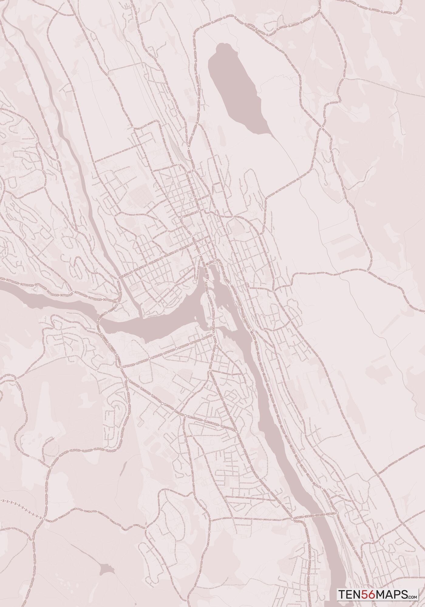 Color Variant Rose - Muted red roads and water.