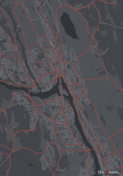 Color Variant Slate - Dark grey with major roads in red.