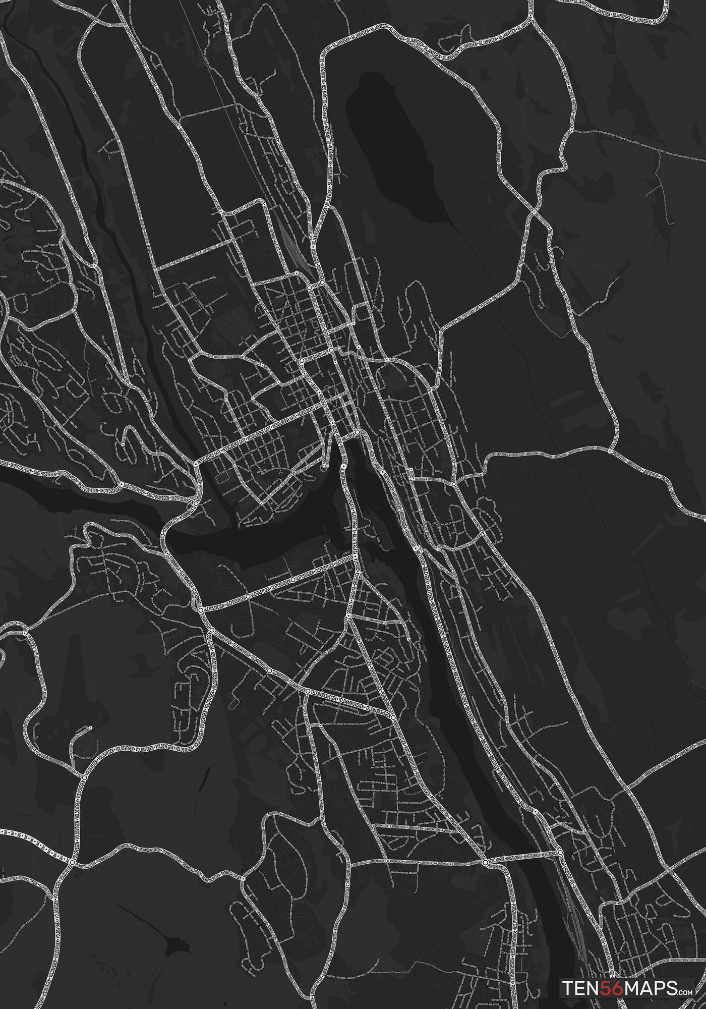 Color Variant Ruby - Dark grey with major roads highlighted in white.