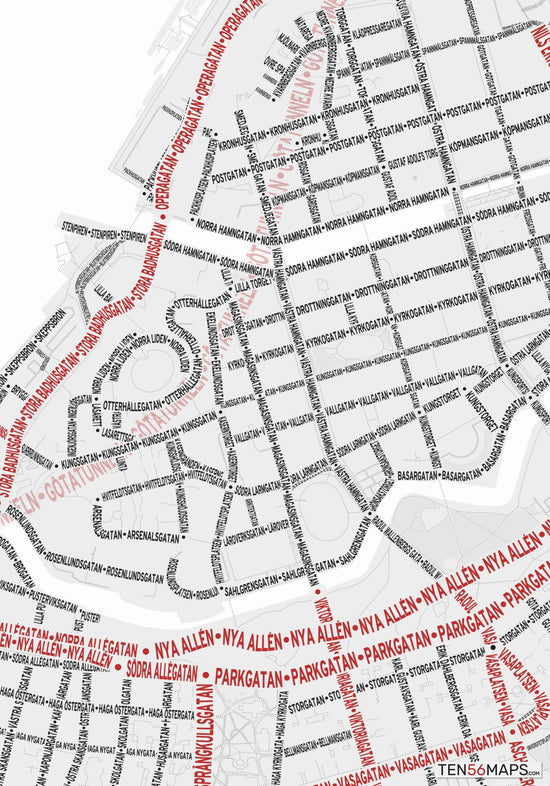 Gothenburg, Sweden, TextMap Poster – TEN56MAPS