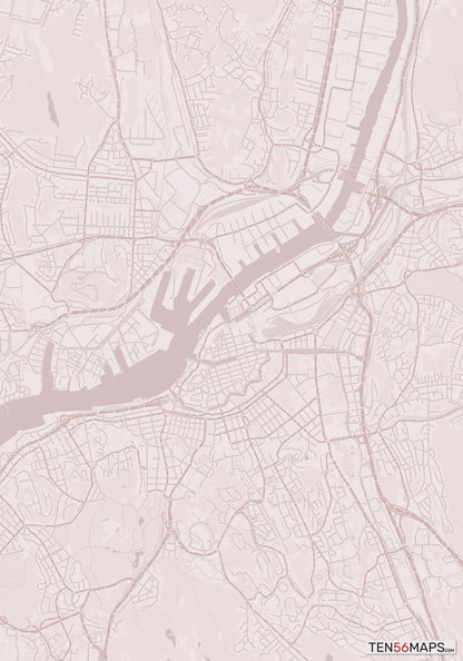 Color Variant Rose - Muted red roads and water.