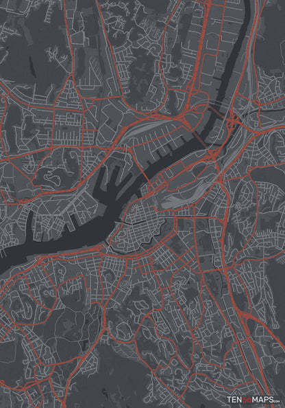 Color Variant Slate - Dark grey with major roads in red.