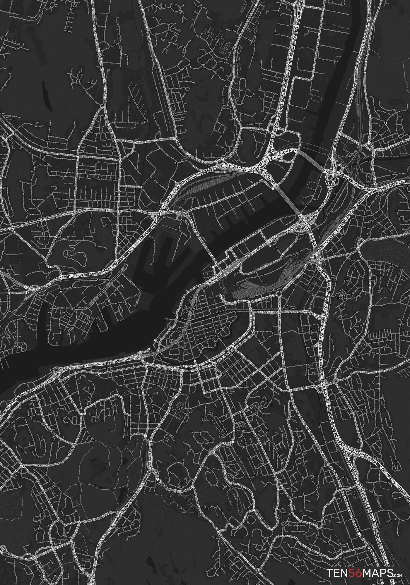 Color Variant Ruby - Dark grey with major roads highlighted in white.