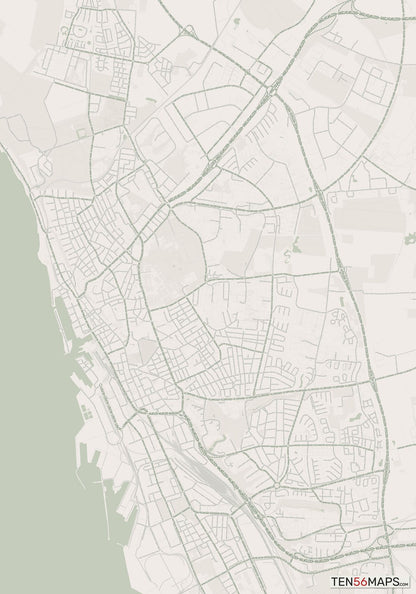 Color Variant Mint - Muted green water and major roads in darker green.