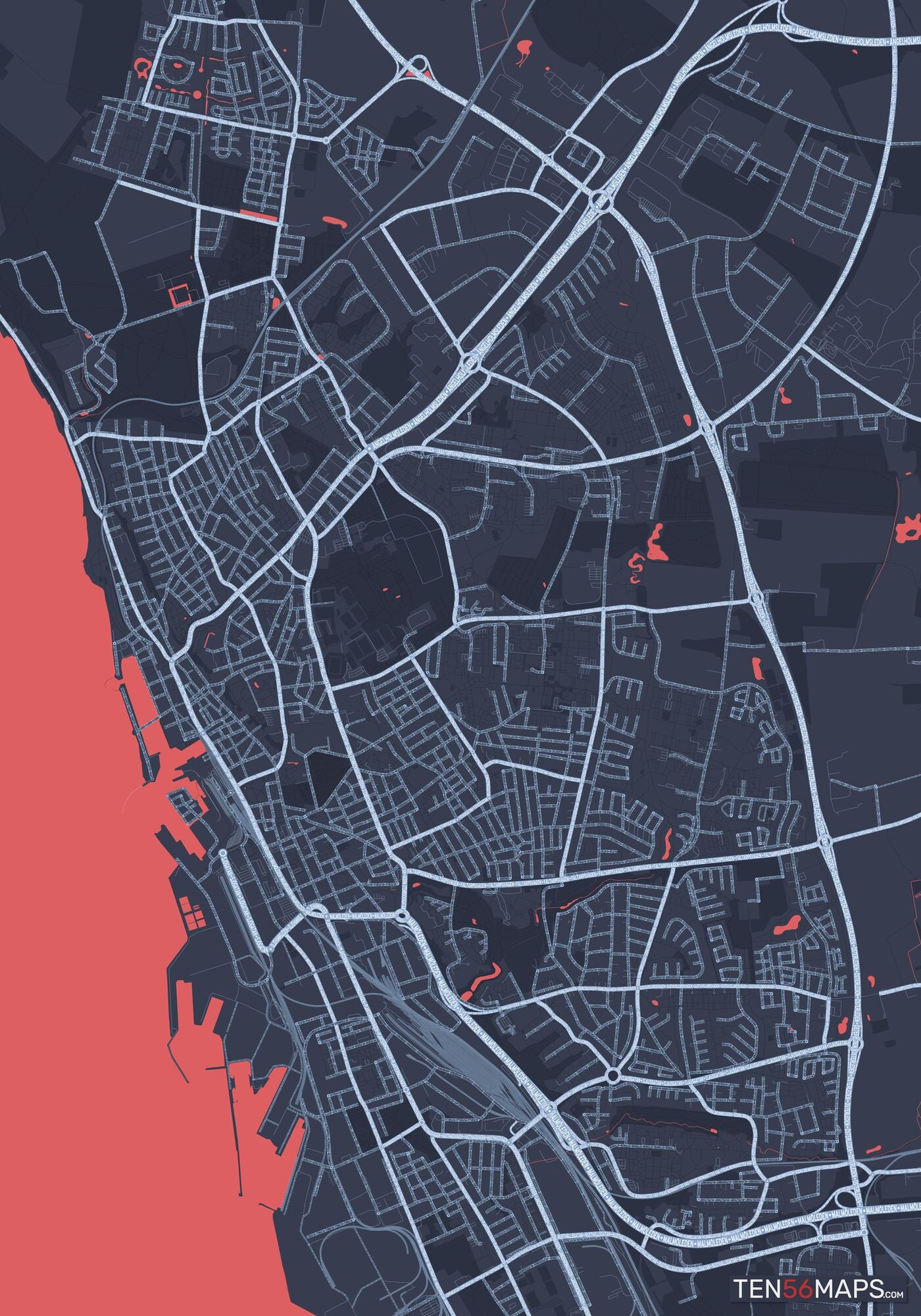 Color Variant Royal - Blue land with water in red.