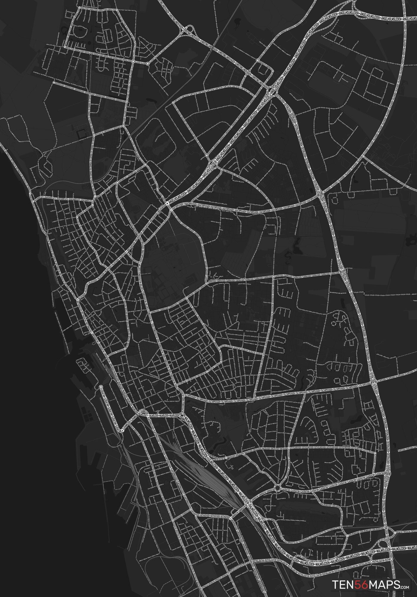 Color Variant Ruby - Dark grey with major roads highlighted in white.