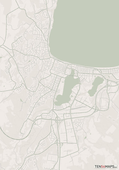 Color Variant Mint - Muted green water and major roads in darker green.