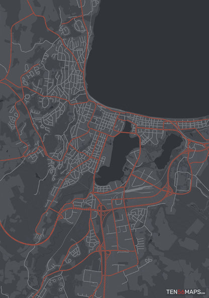 Color Variant Slate - Dark grey with major roads in red.