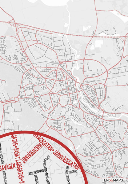 Color Variant Ruby - White with mayor roads in red.