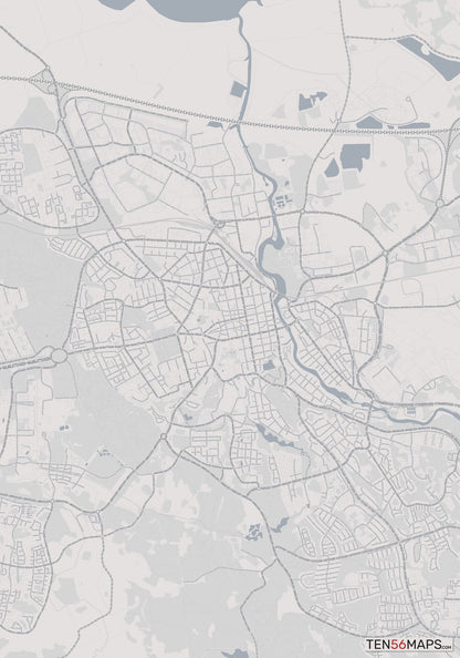 Color Variant Steel - Gray with water and major roads in muted blue.