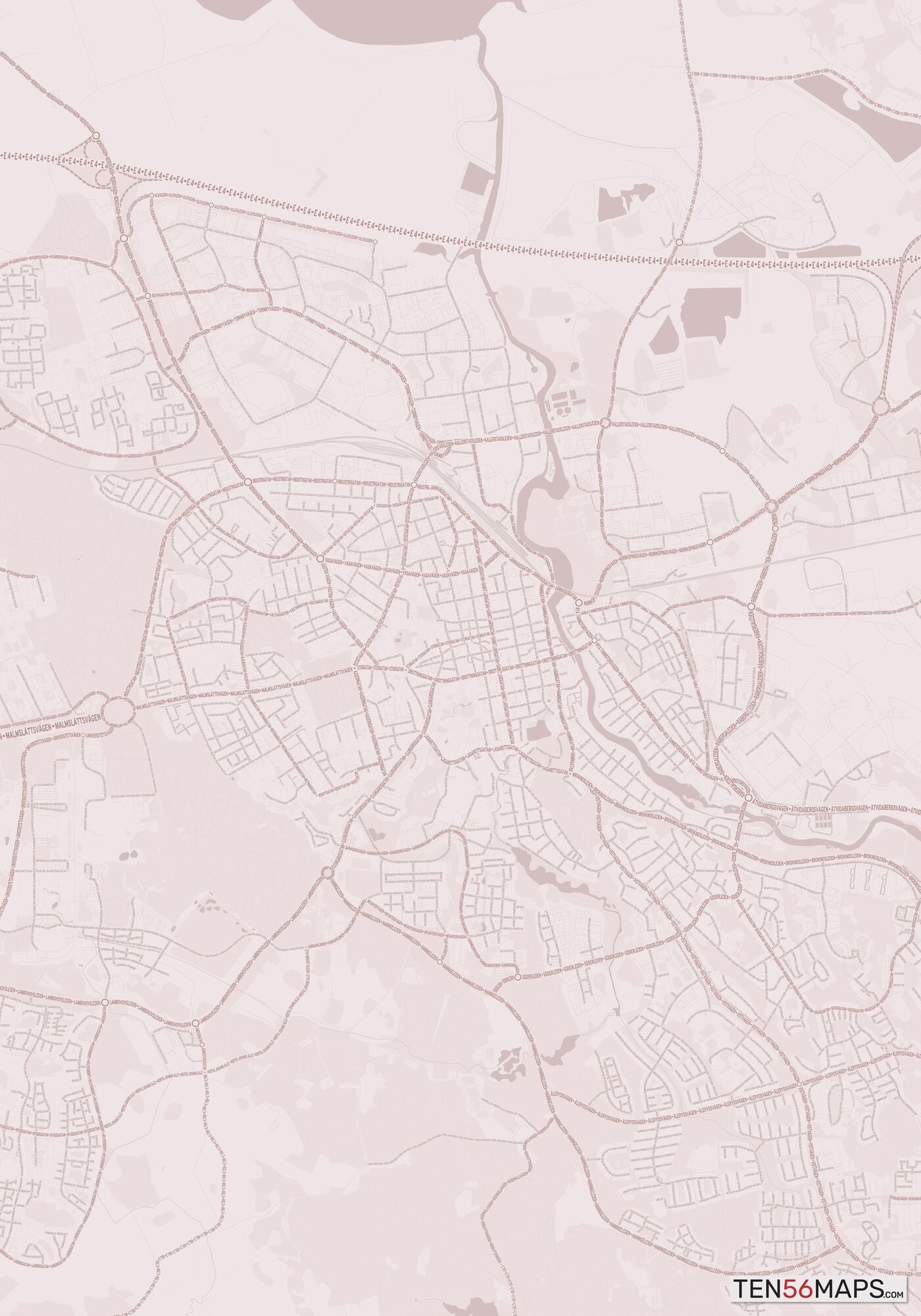 Color Variant Rose - Muted red roads and water.