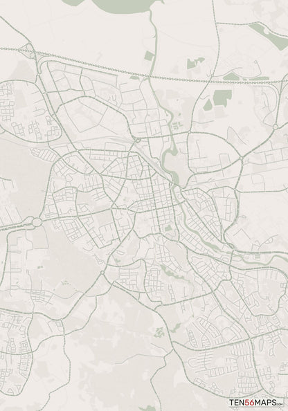 Color Variant Mint - Muted green water and major roads in darker green.