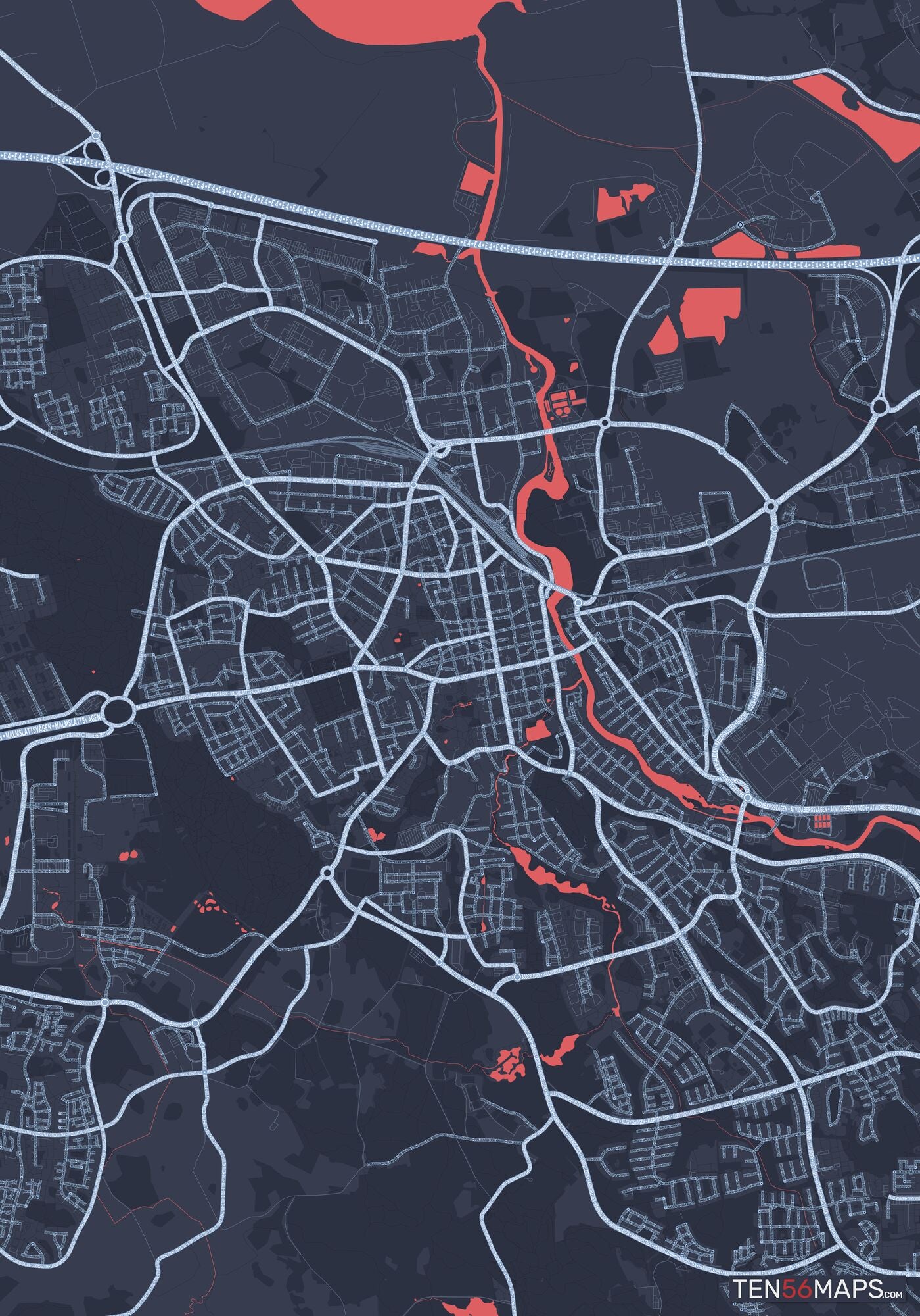 Color Variant Royal - Blue land with water in red.