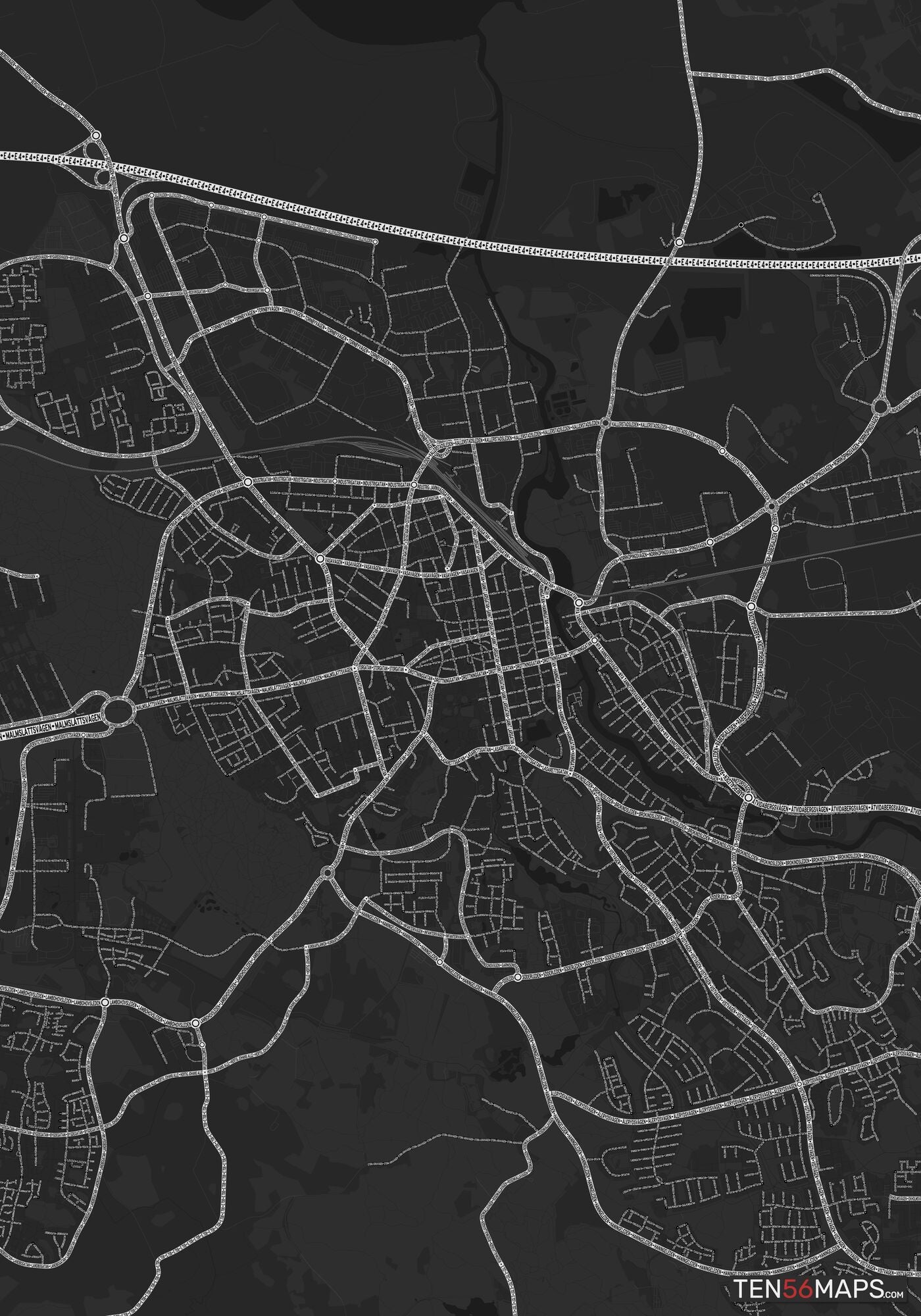 Color Variant Ruby - Dark grey with major roads highlighted in white.