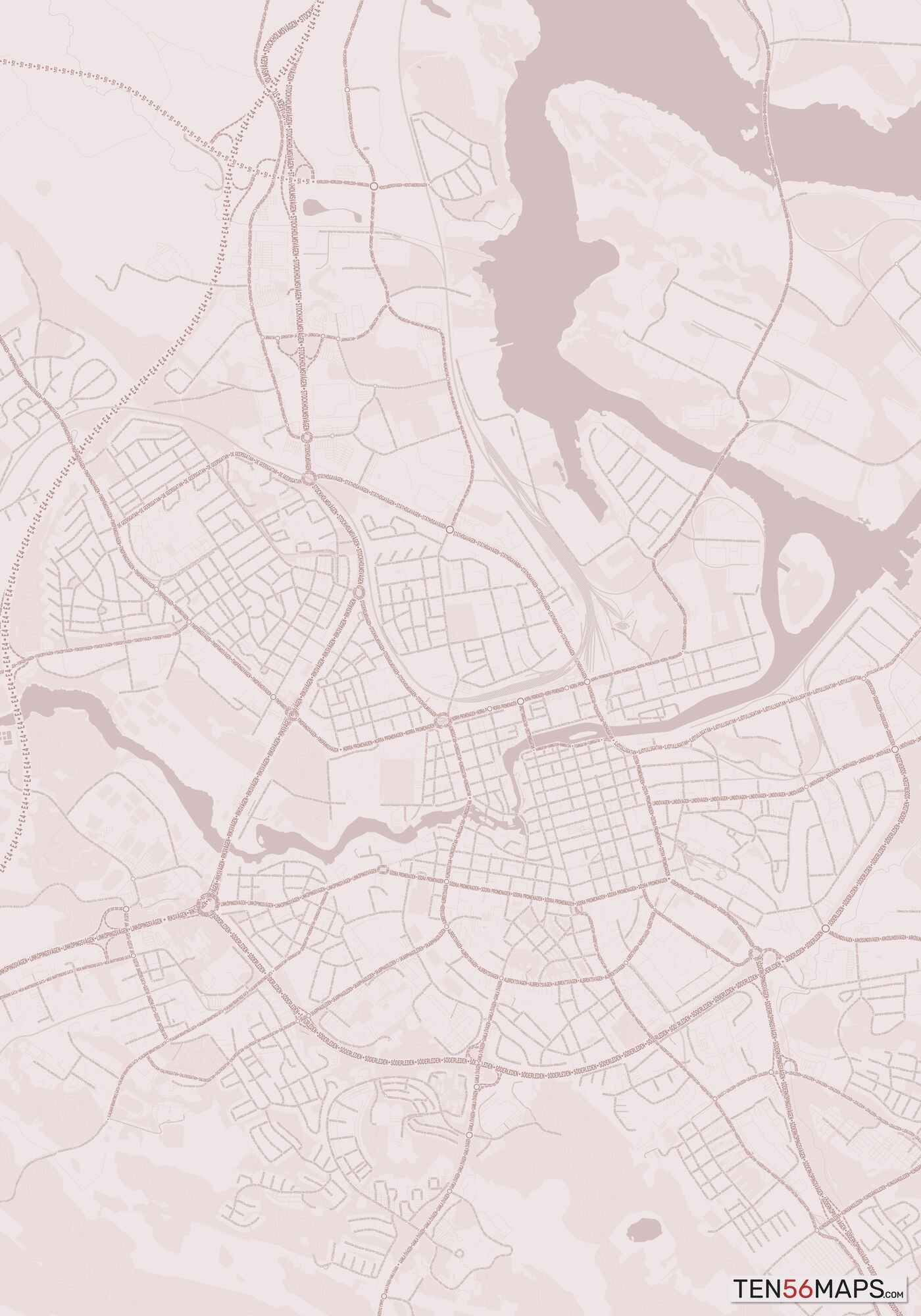 Color Variant Rose - Muted red roads and water.