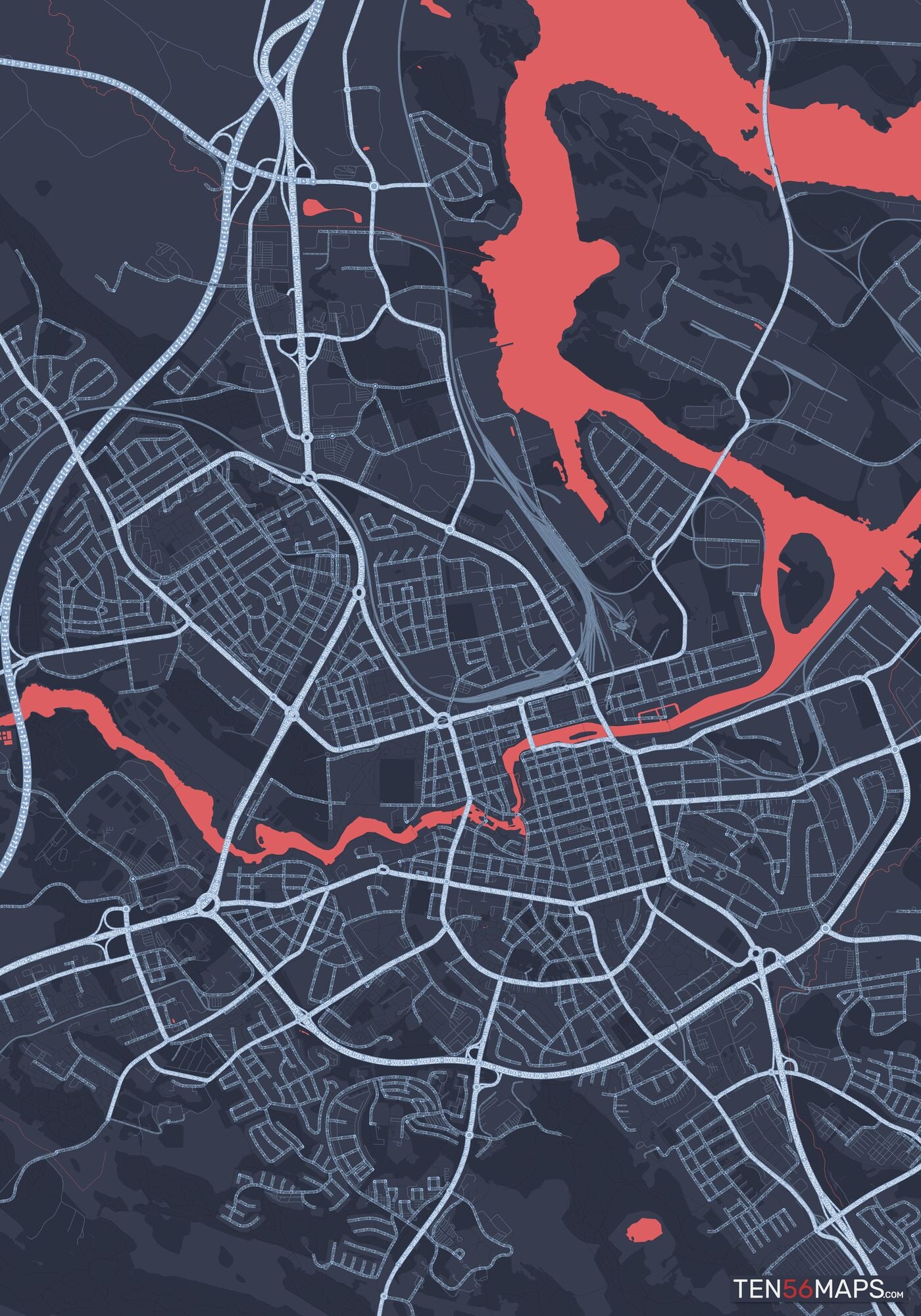 Color Variant Royal - Blue land with water in red.