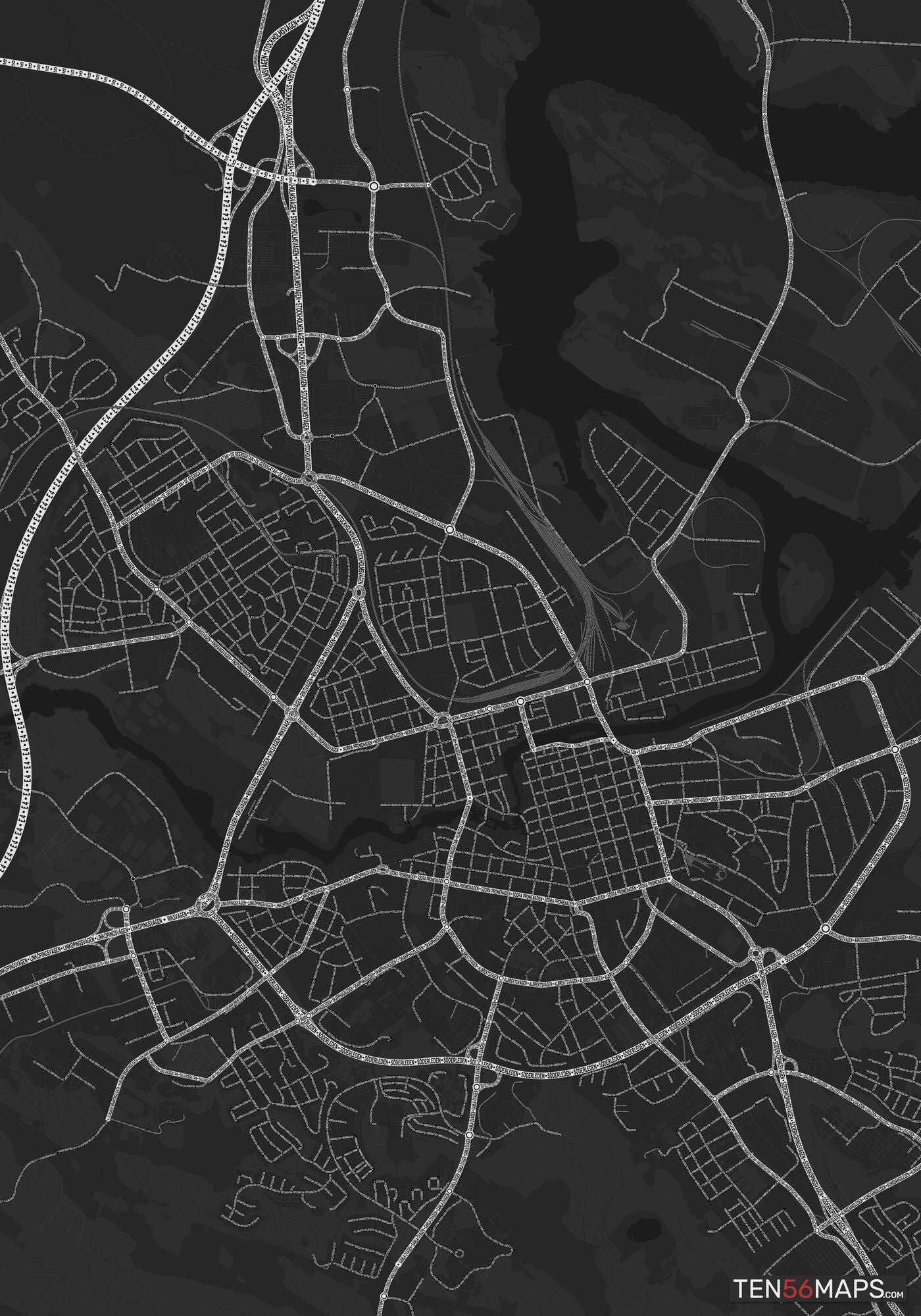 Color Variant Ruby - Dark grey with major roads highlighted in white.